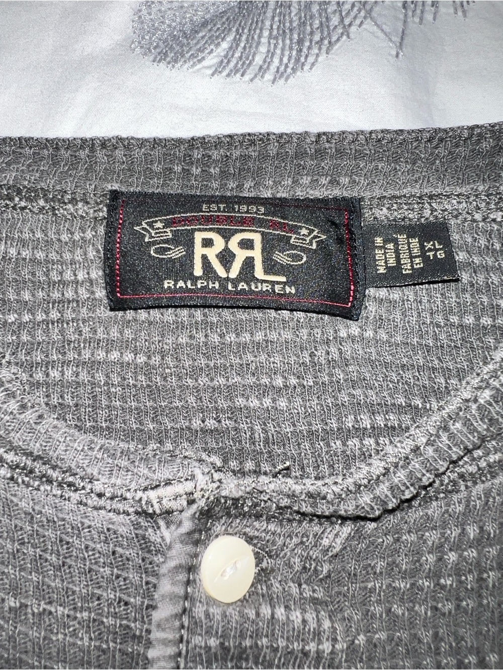 Ralph Lauren RRL Men’s Gray Waffle Henley Long Sleeve - Picture 2 of 9